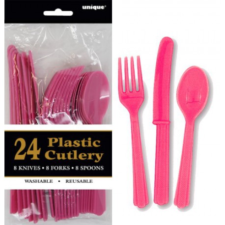 Assorted Cutlery 24pce - Hot Pink