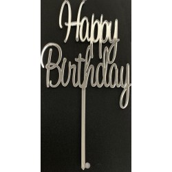 "Happy Birthday" Cake Topper- Silver