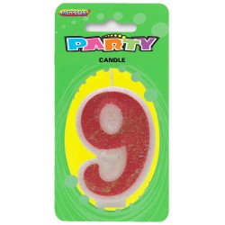 Pink Glitter Number Candle - 9