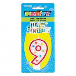 Number Candle with Happy Birthday  Cake Topper- 9