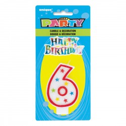 Number Candle with Happy Birthday  Cake Topper- 6