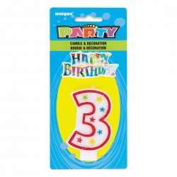 Number Candle with Happy Birthday  Cake Topper- 3