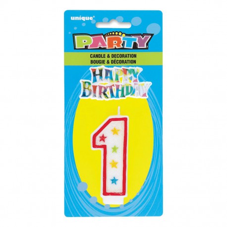 Number Candle with Happy Birthday  Cake Topper- 1