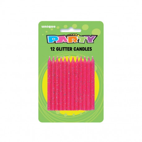 12 Glitter Candles- Pink