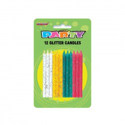 12 Glitter Candles- Multicolour