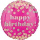 Happy Birthday Foil Balloon - Pink with Gold Polka Dots