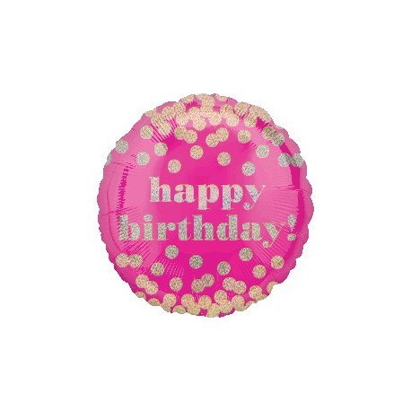 Happy Birthday Foil Balloon - Pink with Gold Polka Dots