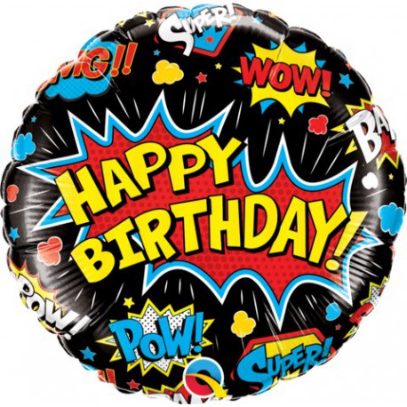 Happy Birthday Foil Balloon- Superhero Black