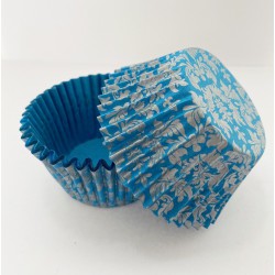 Floral Pattern Cupcake Cases - Blue and Silver
