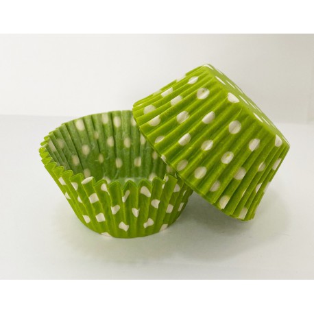 Polka Dot Pattern Cupcake Cases - Lime Green and White