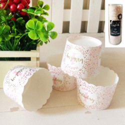 1st Birthday Paper Baking Cups in Foiled Pink