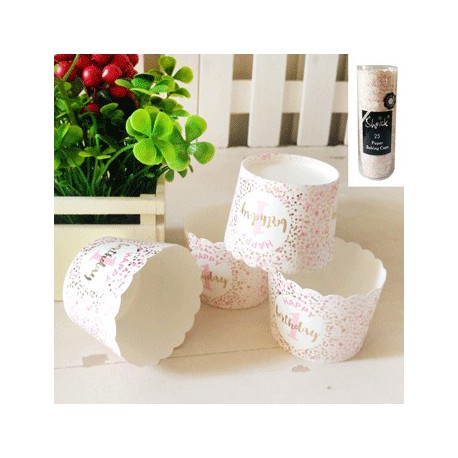 1st Birthday Paper Baking Cups in Foiled Pink