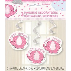 Umbrellaphant Baby Shower Pink 3 Hanging Swirl Decorations