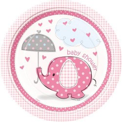 Umbrellaphant Baby Shower Paper Plates 8 Pack -Pink 
