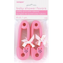 Safety Pins With Ribbon 4Pce -Pink