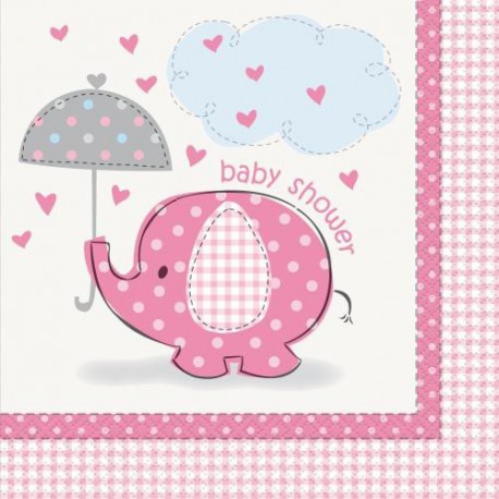 Umbrellaphant Baby Shower Pink 16 Luncheon Napkins 2ply 