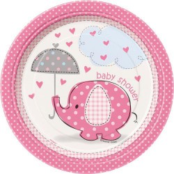 Umbrellaphant Baby Shower Pink 8 Paper Plates  (17cm)
