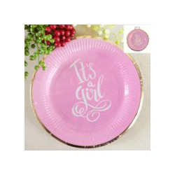 Baby Shower  "It's a Girl" Paper Lunch Plates 12 Pack -Foiled Pink