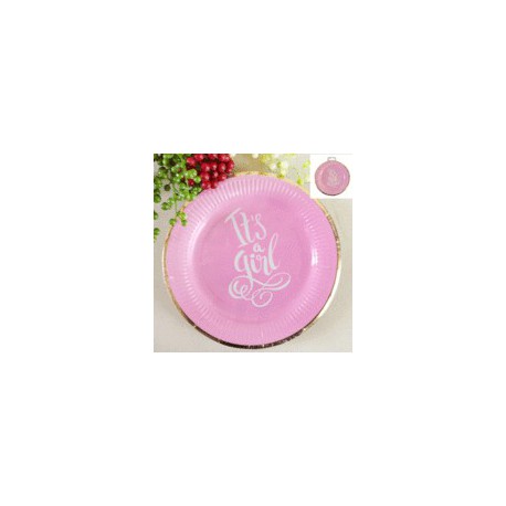  Baby Shower  "It's a Girl" Paper Lunch Plates 12 Pack -Foiled Pink
