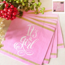  Baby Shower  "It's a Girl" Lunch Napkins Pack of 16 -Foiled Pink