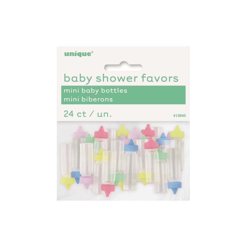 Baby Shower Favours-Mini Baby Bottles 24 pack - Assorted Colours - Parties  Plus More