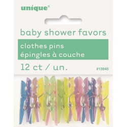 Baby Shower Favours-Clothes Pins 12 Pack - Assorted Colours