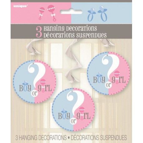 Baby Shower Gender Reveal Hanging Swirl Decorations 