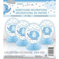 Umbrellaphant Baby Shower Blue 4 Mini Honeycomb Decorations