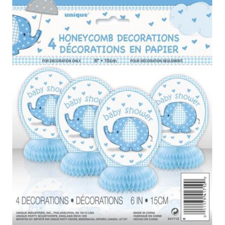 Umbrellaphant Baby Shower Blue 4 Mini Honeycomb Decorations