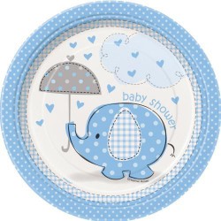 Umbrellaphant Baby Shower Small Paper Plates  8 Pack- Blue