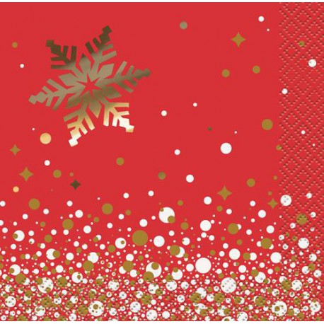 Red and Gold Sparkle Christmas Cocktail Napkins -16 pack