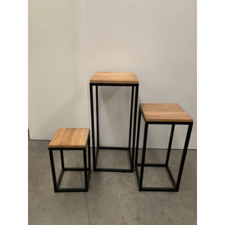 HEQ11-Rustic Metal Plinths- Brown/Wooden FOR HIRE 