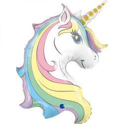 Unicorn Head Shape Pastel Rainbow Foil Balloon