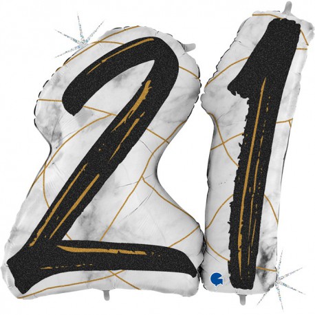 *INFLATED * Marble Mate Foil number Balloon - 21 BLACK
