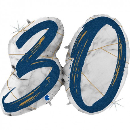 *INFLATED * Marble Mate Foil number Balloon - 30 BLUE