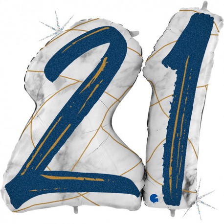 *INFLATED * Marble Mate Foil number Balloon - 21 BLUE