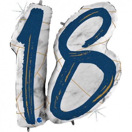 *INFLATED * Marble Mate Foil number Balloon - 18 BLUE