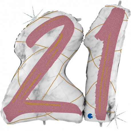 *INFLATED * Marble Mate Foil number Balloon - 21 ROSE GOLD