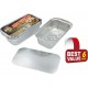 6 Pack of Rectangle Foil Trays with lids-  205mm x 115mm x 55mm