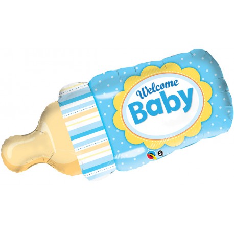 Welcome Baby Bottle Blue Foil Balloon