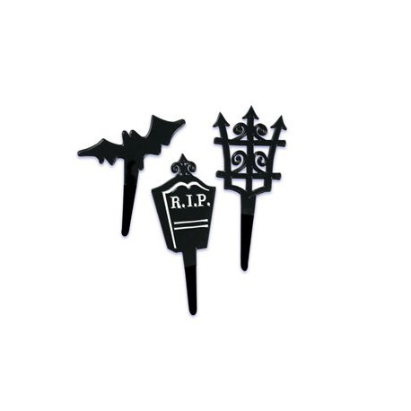 Halloween Black Bat Cemetery Cupcake Picks - 12 pack
